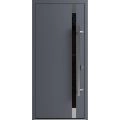 Front Exterior Prehung Steel Door / Ronex 1011 Grey / Stainless Inserts Entry Metal Modern Painted W36" x H80" Left hand Inswing Gray