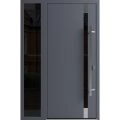 Front Exterior Prehung Steel Door / Ronex 1011 Grey / Sidelight Exterior Window Sidelite / Stainless Inserts Entry Metal Modern Painted W36+14" x H80" Left hand Inswing Gray