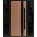 Front Exterior Prehung Steel Door / Ronex 1033 Teak / 2 Sidelight Exterior Windows Sidelites/ Entry Metal Modern Painted W14+36+14" x H80" Left hand Inswing Oak