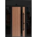 Front Exterior Prehung Steel Door / Ronex 1033 Teak / 2 Sidelight and Transom Window Sidelite / Entry Metal Modern Painted W12+36+12" x H80+16" Left hand Inswing Oak