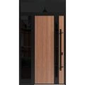Front Exterior Prehung Steel Door / Ronex 1033 Teak / Sidelight and Transom Window Sidelite / Entry Metal Modern Painted W36+16" x H80+16" Left hand Inswing Oak