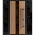 Front Exterior Prehung Steel Door / Ronex 1055 Teak / 2 Sidelight Exterior Windows Sidelites/ Entry Metal Modern Painted W12+36+12" x H80" Left hand Inswing Oak