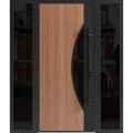 Front Exterior Prehung Steel Door / Ronex 1077 Teak / 2 Sidelight Exterior Windows Sidelites/ Entry Metal Modern Painted W12+36+12" x H80" Left hand Inswing Teak