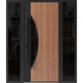 Front Exterior Prehung Steel Door / Ronex 1077 Teak / 2 Sidelight Exterior Windows Sidelites/ Entry Metal Modern Painted W14+36+14" x H80" Right hand Inswing Teak