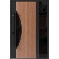 Front Exterior Prehung Steel Door / Ronex 1077 Teak / Sidelight Exterior Window Sidelite / Entry Metal Modern Painted W36+14" x H80" Right hand Inswing Teak