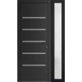 Front Exterior Prehung Metal-Plastic Door | Manux 8415 Walnut | Side Sidelite Transom | Office Commercial and Residential Doors Entrance Patio Garage 44" x 80" (W32+12" x H80") Left hand Inswing Black Matte