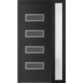 Front Exterior Prehung Metal-Plastic Door | Manux 8113 White Silk | Side Sidelite Transom | Office Commercial and Residential Doors Entrance Patio Garage 46" x 80" (W32+14" x H80") Right hand Inswing Black Matte