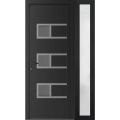 Front Exterior Prehung Metal-Plastic Door | Manux 8933 White Silk | Side Sidelite Transom | Office Commercial and Residential Doors Entrance Patio Garage 42" x 80" (W30+12" x H80") Right hand Inswing Black Matte