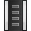 Front Exterior Prehung Metal-Plastic Door | Manux 8113 Walnut | 2 Side Sidelite Transoms | Office Commercial and Residential Doors Entrance Patio Garage 56" x 80" (W12+32+12" x H80") Left hand Inswing Black Matte