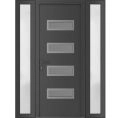 Front Exterior Prehung Metal-Plastic Door | Manux 8113 Antracite Grey | 2 Side Sidelite Transoms | Office Commercial and Residential Doors Entrance Patio Garage 60" x 80" (W12+36+12" x H80") Right hand Inswing Antracite