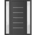 Front Exterior Prehung Metal-Plastic Door | Manux 8415 Antracite Grey | 2 Side Sidelite Transoms | Office Commercial and Residential Doors Entrance Patio Garage 60" x 80" (W12+36+12" x H80") Right hand Inswing Antracite