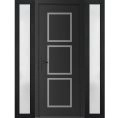 Front Exterior Prehung Metal-Plastic Door | Manux 8661 Antracite Grey | 2 Side Sidelite Transoms | Office Commercial and Residential Doors Entrance Patio Garage 60" x 80" (W12+36+12" x H80") Right hand Inswing Black Matte