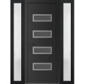 Front Exterior Prehung Metal-Plastic Door | Manux 8113 Walnut | 2 Side Sidelite Transoms | Office Commercial and Residential Doors Entrance Patio Garage 56" x 80" (W12+32+12" x H80") Right hand Inswing Black Matte