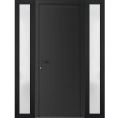 Front Exterior Prehung Metal-Plastic Door | Manux 8111 White Silk | 2 Side Sidelite Transoms | Office Commercial and Residential Doors Entrance Patio Garage 60" x 80" (W12+36+12" x H80") Right hand Inswing Black Matte