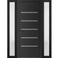 Front Exterior Prehung Metal-Plastic Door | Manux 8415 Antracite Grey | 2 Side Sidelite Transoms | Office Commercial and Residential Doors Entrance Patio Garage 64" x 80" (W16+32+16" x H80") Right hand Inswing Black Matte