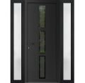 Front Exterior Prehung Metal-Plastic Door | Manux 8112 Walnut | 2 Side Sidelite Transoms | Office Commercial and Residential Doors Entrance Patio Garage 68" x 80" (W16+36+16" x H80") Right hand Inswing Black Matte