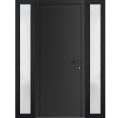 Front Exterior Prehung Metal-Plastic Door | Manux 8111 White Silk | 2 Side Sidelite Transoms | Office Commercial and Residential Doors Entrance Patio Garage 60" x 80" (W12+36+12" x H80") Left hand Inswing Black Matte