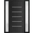 Front Exterior Prehung Metal-Plastic Door | Manux 8415 Matte Black | 2 Side Sidelite Transoms | Office Commercial and Residential Doors Entrance Patio Garage 68" x 80" (W16+36+16" x H80") Left hand Inswing Black Matte