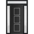 Front Exterior Prehung Metal-Plastic Door | Manux 8661 Walnut | 2 Side and Top Sidelite Transom | Office Commercial and Residential Doors Entrance Patio Garage 64" x 94" (W14+36+14" x H80+14") Left hand Inswing Black Matte