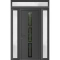 Front Exterior Prehung Metal-Plastic Door | Manux 8112 Antracite Grey | 2 Side and Top Sidelite Transom | Office Commercial and Residential Doors Entrance Patio Garage 60" x 94" (W12+36+12" x H80+14") Right hand Inswing Antracite