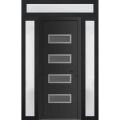Front Exterior Prehung Metal-Plastic Door | Manux 8113 Antracite Grey | 2 Side and Top Sidelite Transom | Office Commercial and Residential Doors Entrance Patio Garage 56" x 94" (W12+32+12" x H80+14") Left hand Inswing Black Matte