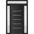 Front Exterior Prehung Metal-Plastic Door | Manux 8415 Walnut | 2 Side and Top Sidelite Transom | Office Commercial and Residential Doors Entrance Patio Garage 68" x 94" (W16+36+16" x H80+14") Right hand Inswing Black Matte