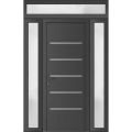 Front Exterior Prehung Metal-Plastic Door | Manux 8415 Walnut | 2 Side and Top Sidelite Transom | Office Commercial and Residential Doors Entrance Patio Garage 54" x 94" (W12+30+12" x H80+14") Right hand Inswing Antracite
