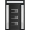 Front Exterior Prehung Metal-Plastic Door | Manux 8933 Walnut | 2 Side and Top Sidelite Transom | Office Commercial and Residential Doors Entrance Patio Garage 60" x 94" (W12+36+12" x H80+14") Left hand Inswing Black Matte