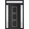 Front Exterior Prehung Metal-Plastic Door | Manux 8661 White Silk | 2 Side and Top Sidelite Transom | Office Commercial and Residential Doors Entrance Patio Garage 64" x 94" (W14+36+14" x H80+14") Right hand Inswing Black Matte