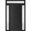 Front Exterior Prehung Metal-Plastic Door | Manux 8111 White Silk | 2 Side and Top Sidelite Transom | Office Commercial and Residential Doors Entrance Patio Garage 60" x 94" (W12+36+12" x H80+14") Right hand Inswing Black Matte