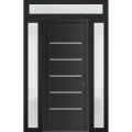 Front Exterior Prehung Metal-Plastic Door | Manux 8415 White Silk | 2 Side and Top Sidelite Transom | Office Commercial and Residential Doors Entrance Patio Garage 68" x 94" (W16+36+16" x H80+14") Left hand Inswing Black Matte