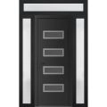 Front Exterior Prehung Metal-Plastic Door | Manux 8113 Walnut | 2 Side and Top Sidelite Transom | Office Commercial and Residential Doors Entrance Patio Garage 68" x 94" (W16+36+16" x H80+14") Right hand Inswing Black Matte