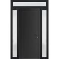 Front Exterior Prehung Metal-Plastic Door | Manux 8111 Matte Black | 2 Side and Top Sidelite Transom | Office Commercial and Residential Doors Entrance Patio Garage 64" x 94" (W14+36+14" x H80+14") Left hand Inswing Black Matte