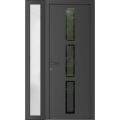 Front Exterior Prehung Metal-Plastic Door Frosted Glass / MANUX 8112 Walnut / Office Commercial and Residential Doors Entrance Patio Garage 48 x 80 (32+12" x 80") Right-hand Inswing Antracite