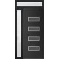 Front Exterior Prehung Metal-Plastic Door | Manux 8113 Walnut | Side and Top Sidelite Transom | Office Commercial and Residential Doors Entrance Patio Garage 50" x 94" (W36+14" x H80+14") Right hand Inswing Black Matte