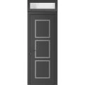 Front Exterior Prehung Metal-Plastic Door | Manux 8661 Walnut | Top Sidelite Transom | Office Commercial and Residential Doors Entrance Patio Garage 36" x 94" (W36" x H80+14") Right hand Inswing Antracite