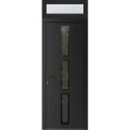 Front Exterior Prehung Metal-Plastic Door Frosted Glass / MANUX 8112 Walnut / Office Commercial and Residential Doors Entrance Patio Garage 32 x 96 (32" x 80+16") Right-hand Inswing Black Matte