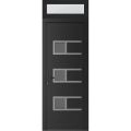 Front Exterior Prehung Metal-Plastic Door | Manux 8933 Walnut | Top Sidelite Transom | Office Commercial and Residential Doors Entrance Patio Garage 36" x 94" (W36" x H80+14") Right hand Inswing Black Matte