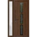 Front Exterior Prehung Metal-Plastic Door Frosted Glass / MANUX 8112 Walnut / Office Commercial and Residential Doors Entrance Patio Garage 48 x 80 (32+12" x 80") Right-hand Inswing Walnut