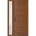 Front Exterior Prehung Metal-Plastic Door | Manux 8111 Matte Black | Side Sidelite Transom | Office Commercial and Residential Doors Entrance Patio Garage 50" x 80" (W36+14" x H80") Right hand Inswing Walnut