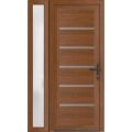 Front Exterior Prehung Metal-Plastic Door | Manux 8415 Walnut | Side Sidelite Transom | Office Commercial and Residential Doors Entrance Patio Garage 44" x 80" (W32+12" x H80") Left hand Inswing Walnut