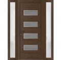 Front Exterior Prehung Metal-Plastic Door | Manux 8113 Antracite Grey | 2 Side Sidelite Transoms | Office Commercial and Residential Doors Entrance Patio Garage 60" x 80" (W12+36+12" x H80") Right hand Inswing Walnut