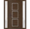 Front Exterior Prehung Metal-Plastic Door | Manux 8661 Antracite Grey | 2 Side Sidelite Transoms | Office Commercial and Residential Doors Entrance Patio Garage 60" x 80" (W12+36+12" x H80") Right hand Inswing Walnut