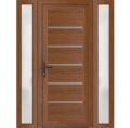 Front Exterior Prehung Metal-Plastic Door | Manux 8415 Antracite Grey | 2 Side Sidelite Transoms | Office Commercial and Residential Doors Entrance Patio Garage 60" x 80" (W12+36+12" x H80") Right hand Inswing Walnut