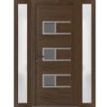Front Exterior Prehung Metal-Plastic Door | Manux 8933 Antracite Grey | 2 Side Sidelite Transoms | Office Commercial and Residential Doors Entrance Patio Garage 64" x 80" (W16+32+16" x H80") Right hand Inswing Walnut