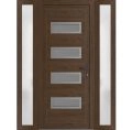 Front Exterior Prehung Metal-Plastic Door | Manux 8113 Walnut | 2 Side Sidelite Transoms | Office Commercial and Residential Doors Entrance Patio Garage 64" x 80" (W16+32+16" x H80") Left hand Inswing Walnut