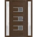 Front Exterior Prehung Metal-Plastic Door | Manux 8933 Walnut | 2 Side Sidelite Transoms | Office Commercial and Residential Doors Entrance Patio Garage 60" x 80" (W14+32+14" x H80") Left hand Inswing Walnut