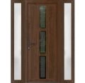 Front Exterior Prehung Metal-Plastic Door | Manux 8112 Walnut | 2 Side Sidelite Transoms | Office Commercial and Residential Doors Entrance Patio Garage 68" x 80" (W16+36+16" x H80") Right hand Inswing Walnut