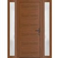 Front Exterior Prehung Metal-Plastic Door | Manux 8111 White Silk | 2 Side Sidelite Transoms | Office Commercial and Residential Doors Entrance Patio Garage 60" x 80" (W12+36+12" x H80") Left hand Inswing Walnut