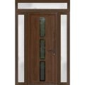 Front Exterior Prehung Metal-Plastic Door Frosted Glass / MANUX 8112 White Silk / Office Commercial and Residential Doors Entrance Patio Garage 60 x 92 (14+32+14" x 80+12") Left-hand Inswing Walnut